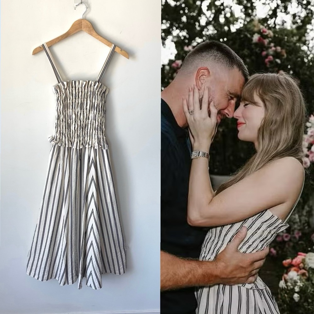Taylor Swift Engagement Dress Size M Polo Ralph Lauren Striped Silk Blend Midi